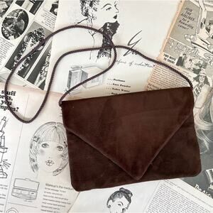 Vintage 70s Brown Suede Envelope Clutch Crossbody Bag